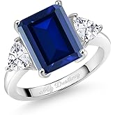Gem Stone King Personalized Customized Engraved 3-Stone Ring For Women | 12X10MM Emerald Cut | 5MM Trillion | Gemstone Birthstone | 925 Sterling Silver | Wedding Engagement Anniversary Ring