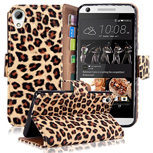 HTC Desire 626 Case, HTC Desire 626s Case, Cellularvilla [Stand Feature] [Slim Fit] Wallet Case, Pu Leather Flip Cover [3 Card Slots] [Wristlet] For HTC Desire 626 / Desire 626S (Brown Leopard)