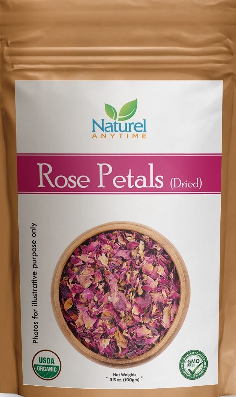 Naturel Anytime Dried Rose Petals 50g - Edible & Organic Real Flower Dry Red Rose Petals for Face Mask, Bath, Spa, Cooking, Decoration - Wedding Confetti Home Fragrance DIY Craft Accessories