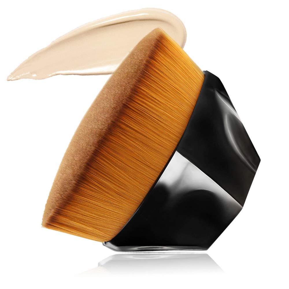 Foundation Makeup Brush Flat Top Kabuki Hexagon Face Blush Liquid Powder Foundation Brush for Blending Liquid, Cream or Flawless Powder Cosmetics with Bonus Protective Case (Black) …: Beauty