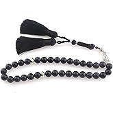 beirunde Muslims Islamic Dhikr Tasbeeh Tasbih Prayer Beads, 33 Black agate Stone Beads with Tassel