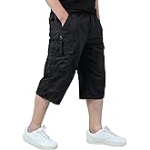 EKLENTSON Men's Cargo Shorts Casual Twill Elastic 3/4 Capri Pants Below Knee Long Shorts with 7 Pockets