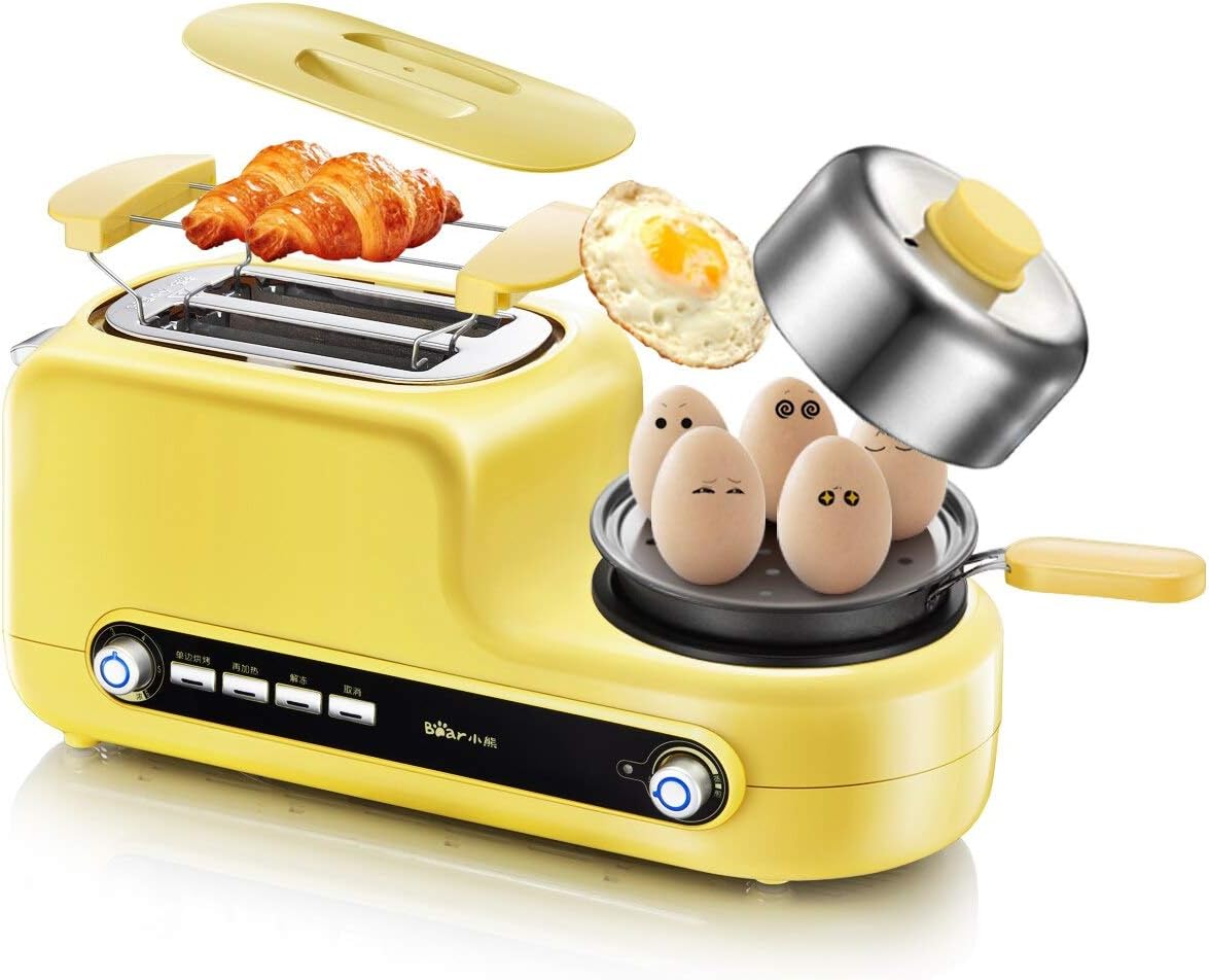 Household Multi-function Breakfast Maker Three-in-One Toaster Toaster Fully Automatic Toaster Bread Maker 220V (Yellow,US)