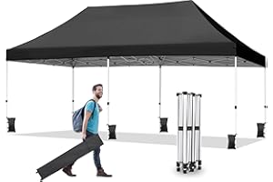 Nianles Canopy Tnet 10x20 Pop Up Canopy, Ez Pop Up Outdoor Canopy Instant Shade, Adjustable Waterproof Commercial Tent with Roller Bag, 8 Stakes, 6 Sand Bags Black