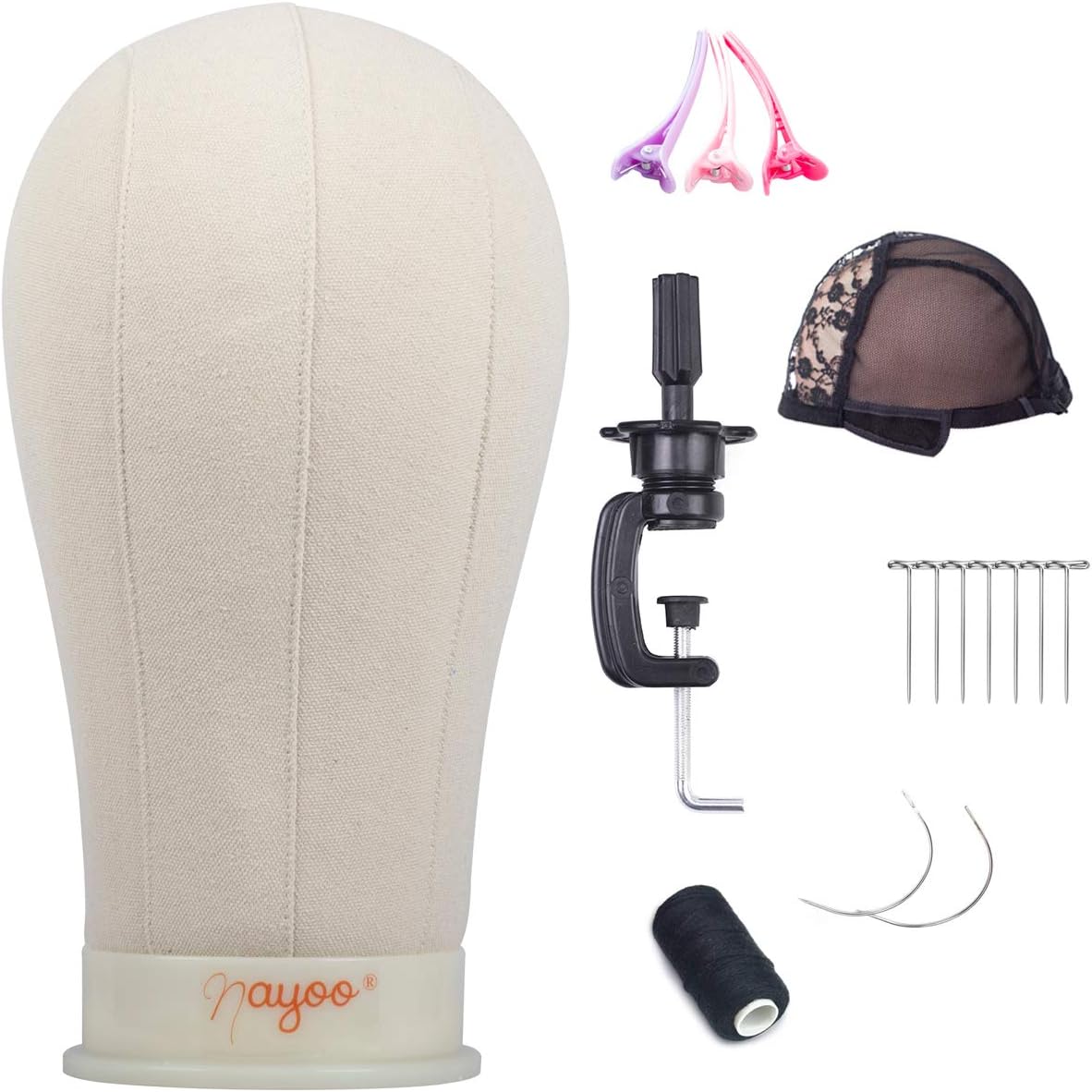21-24inch Canvas Block Wig Head Mannequin Head for Wig Making Display Styling Dry Manikin Head Set With Mount Hole (21")
