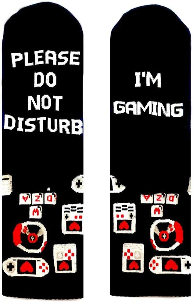 Do Not Disturb I'm Gaming Socks Novelty Funny Cotton Gamer Socks Gifts for Men Teenage Boys Kids Sons Husbands Boyfriends Presents