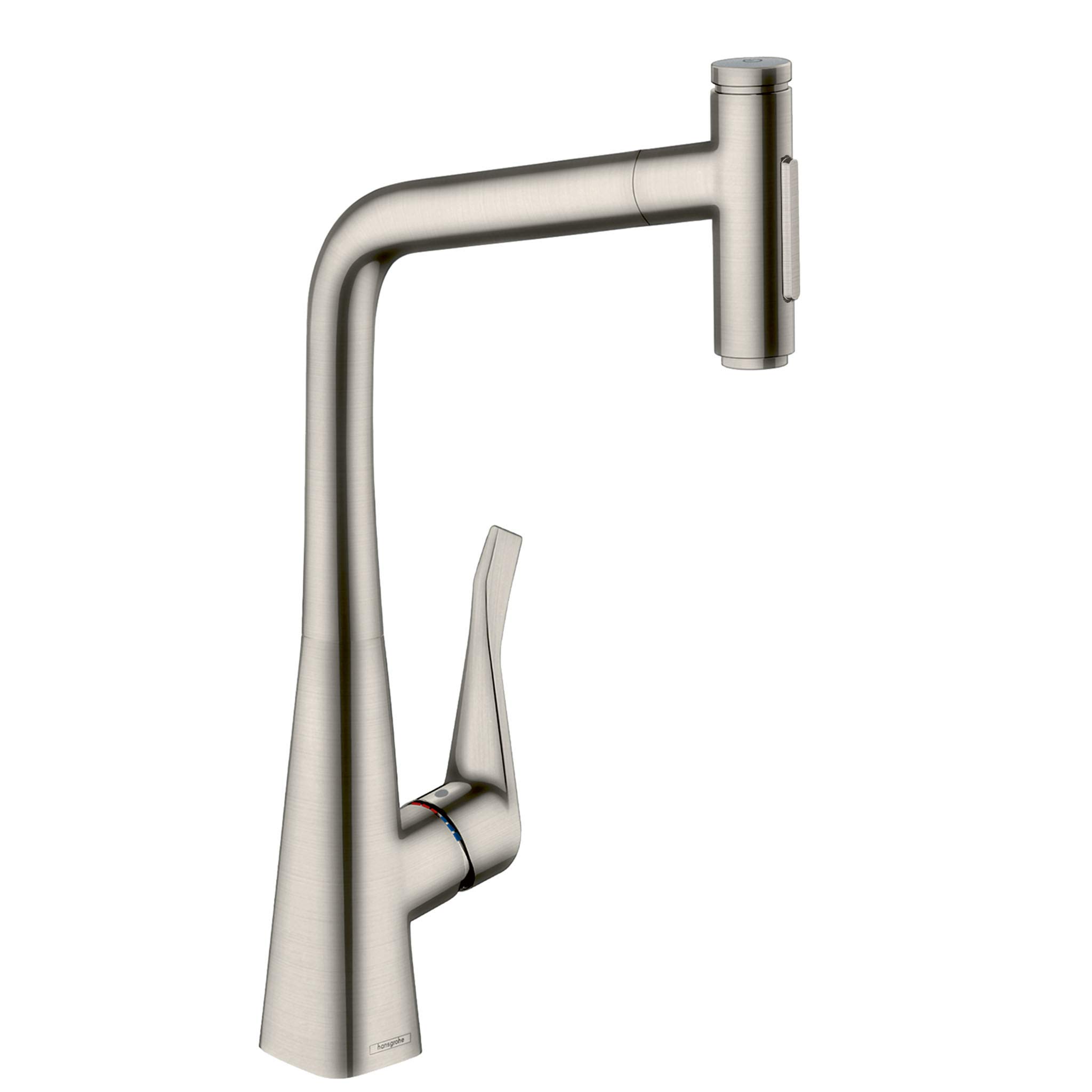 hansgrohe 73816800 M7117-H320 Kitchen Tap, Hose Box, Selectable Swivel Range, Pull-Out Spray, Stainless Steel, Spout height 32 cm