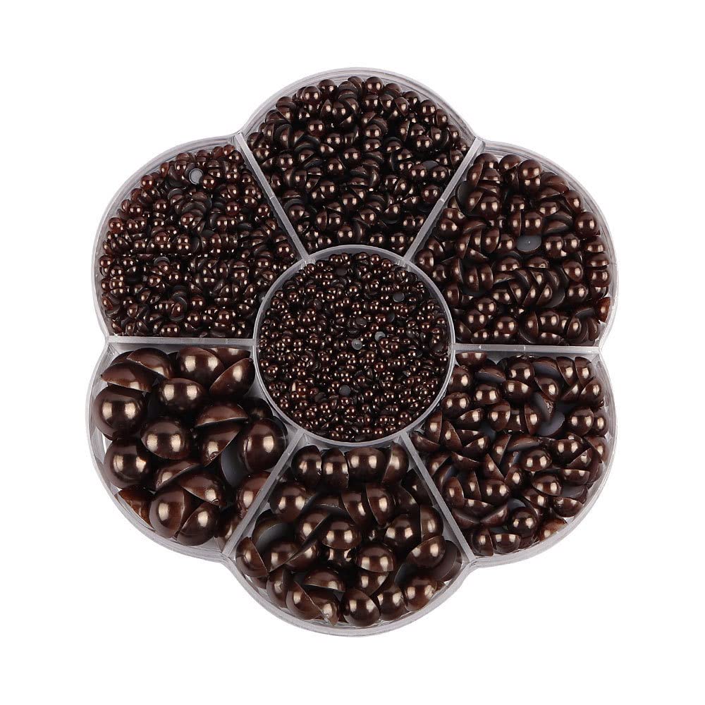 Buer Homie 5600pcs 2/3/4/5/6/8/10mm Half Round Flatback Pearls Beads Black For Diy Crafting, Pearl Nail Charms, Crafts Jewellery Wedding Dress Nail Art (Brown) — image 1