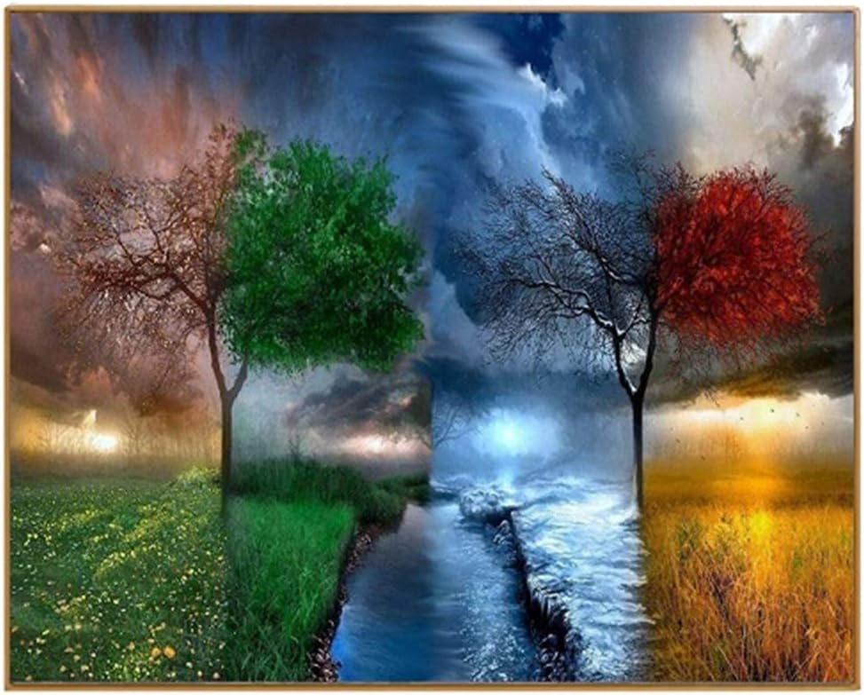 Paint by Numbers Kits DIY Oil Painting Home Decor Wall Value Gift-Four Season Tree 16X20 Inch (No Frame)