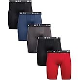IZOD Mens Boxer Briefs - 5 Pack Performance Stretch Long Leg Mens Underwear Boxers with Contour Pouch, 9" Inseam