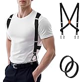 MISAKTEAM Men's Suspenders with Dual Clips Per Side Heavy Duty Hidden Suspenders Under clothing for Big and Tall
