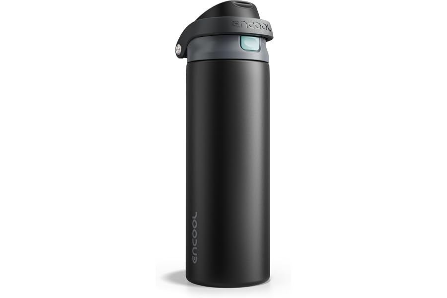 ENCOOL Leakproof Insulated Water Bottle with Straw Dual-Sip Water Bottle Bag-Safe Design for Work, Commute & Gym – Keeps Drinks Cold All Day, 24 oz, Charcoal Gray