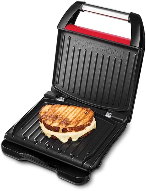 Amazon De George Foreman 25030 56 Fitnessgrill Steel Compact Kontaktgrill Panini Und Sandwichgrill 24 X 17 Cm Grosse Grillflache Fur Bis Zu 3 Portionen Rot