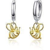 Dreamboat Bee Dangle Drop Small Hoop Earrings for Women 925 Sterling Silver Bee Huggie Hoops Earring Birthday Party Jewelry Gifts for Bee Lovers