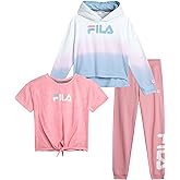 Fila Girls Sweat Suit Set - 3 Piece Tie-Dye Short Sleeve Crop Top, Pullover Hoodie and Jogger Sweatpants for Girls (7-16)