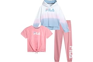 Fila Girls Sweat Suit Set - 3 Piece Tie-Dye Short Sleeve Crop Top, Pullover Hoodie and Jogger Sweatpants for Girls (7-16)