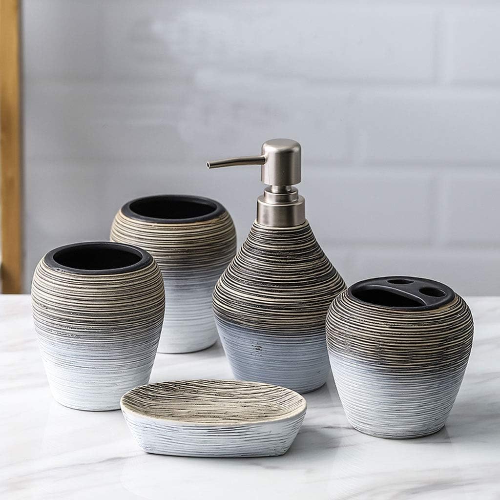 HUIJ Bathroom Accessory Set Stylish 5-Part Set Ceramic Bathroom ...
