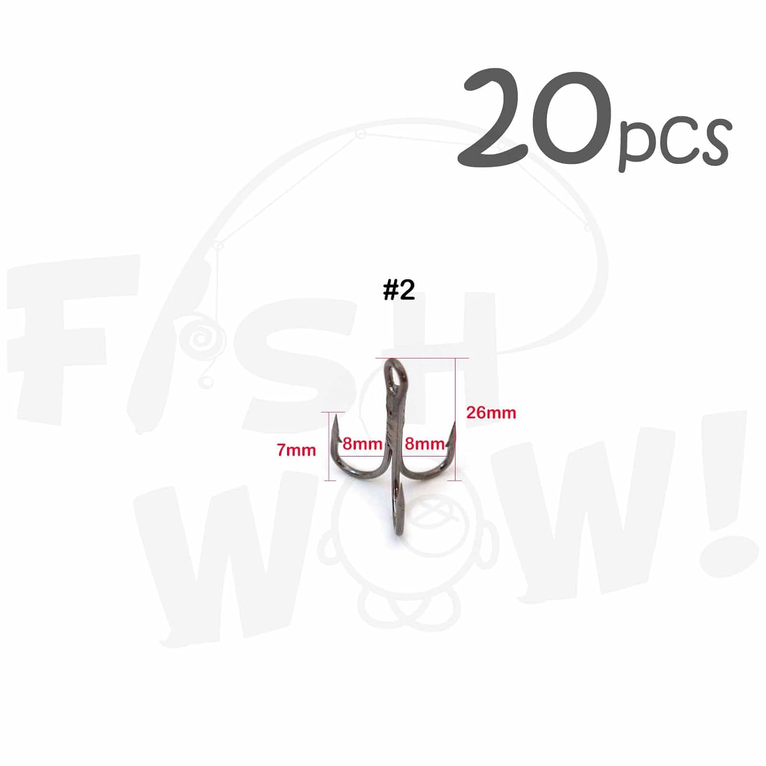 釣り3 Wow pcs Fish 2 X強力なトレブルフックブラックニッケル B079plc3st サイズ フック針 衝撃特価