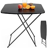 VINGLI Small Folding Table Portable, 18" Adjustable Height Personal Laptop TV Tray, Camping Table, HDPE Plastic Top with Steel Frame,Black