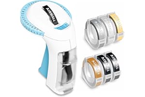 AIRMALL Embossing Label Maker, Omega S Retro Embosser Labeler, Vintage Embossed Label Maker with 6 Rolls 3D Embossing Label Tapes, Old School Label Printer, Waterproof for Home Office Kids DIY Crafting, Blue