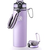 GOSWAG Insulated Sports Water Bottle, 24oz 2 Lids(with Straw/No Straw), Stainless Steel Water Bottles with Paracord Handle, Insulated Bottle with Double-Wall Vacuum Insulation