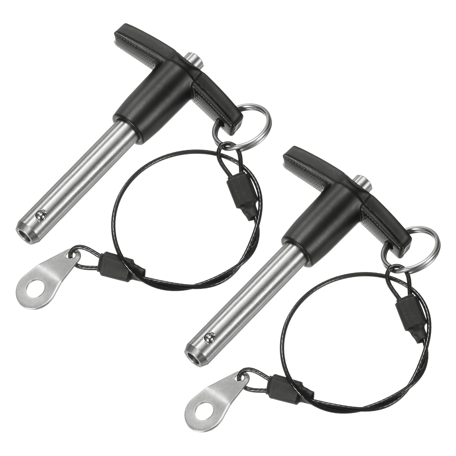 M METERXITY 2-Pack T Handle Lock Pins, 3/8"(9.5mm) Dia. 1-9/16"(40mm) Usage Length Push-Button Quick Release Locking Pins W Lanyard Cable for Speaker/Aviation/Gym/Machine [304 Stainless Steel]