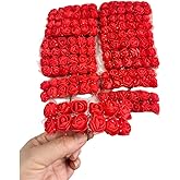Rikyo 144pcs Mini Artificial Rose Flower Heads and Soft Stem,25mm PE Tiny Rose add Gauze for DIY Wedding Make Bridal Hair Clips,Cake Top,Wrist Corsage Boutonniere,Wreath Bracelet Flower (Red)