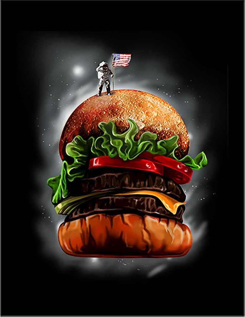 Art Poster - Hamburger with Apollo Space Mission Black Matte Paper (Unframed) A1