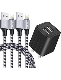 YOKERSU Phone Charger Fast Charging Nylon Braided Lightning Cable 2Pack 6Feet Extra Long Data Sync Cord with Dual Port Charger Compatible with iPhone iPod iPad Mini