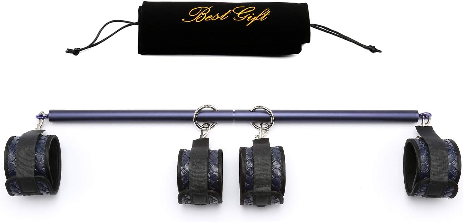 PKBQUEEN Expandable Aluminum Alloy Frosted Blue Spreader Bar with Adjustable Blue Straps of Yoga