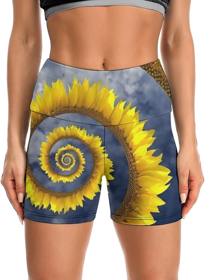 MINGYAMY Women�s High Waist Yoga Shorts Sunflower Blue