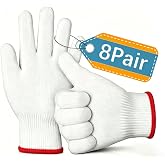 Olynto 8/16pair unisex white cotton glove liners,string knit cloth men work safety gloves for gardening,warehouse,cooking,bbq