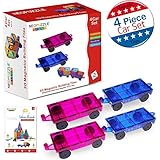 Magnetic Building Tiles 4 Piece Cars Set, Kids Magnet Toys Magnetic Blocks Wheel Bases for Kids Children