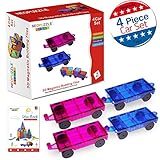 Magnetic Building Tiles 4 Piece Cars Set, Kids Magnet Toys Magnetic Blocks Wheel Bases for Kids Children