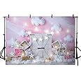 MEHOFOND Sweet Pink and White Cloud Photo Studio Backdrop Props Birthday Girl Baby Shower Party Decorations Twinkle Twinkle Little Stars Portrait Photography Background Banner for Cake Smash 7x5ft
