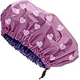 Glow by Daye Satin Lined Shower Cap, Adjustable and Waterproof with Satin Interior for Hair Protection, Large, Pink Heart