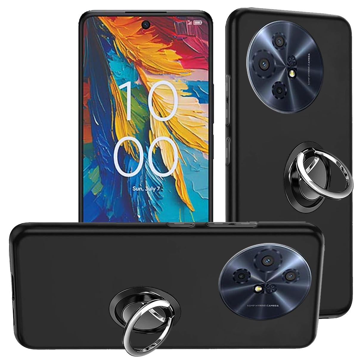 HuiYouMY 2-in-1 Case + Phone holder Ring Compatible with TCL 50 Pro NXTPAPER 5G Cover for TCL 50 Pro NXTPAPER 5G, Slim Fit Soft TPU Shockproof Anti-Scratch Phone Case - Black