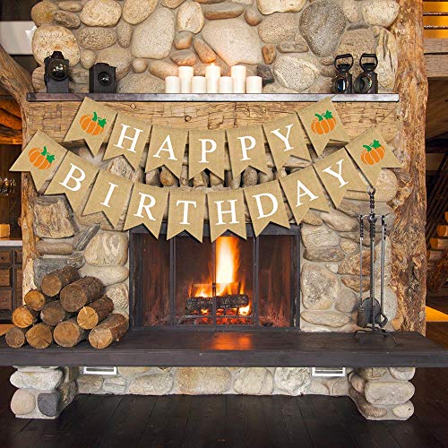 image for Rainlemon Jute Burlap Happy Birthday Banner with Pumpkin Rustic Fall A