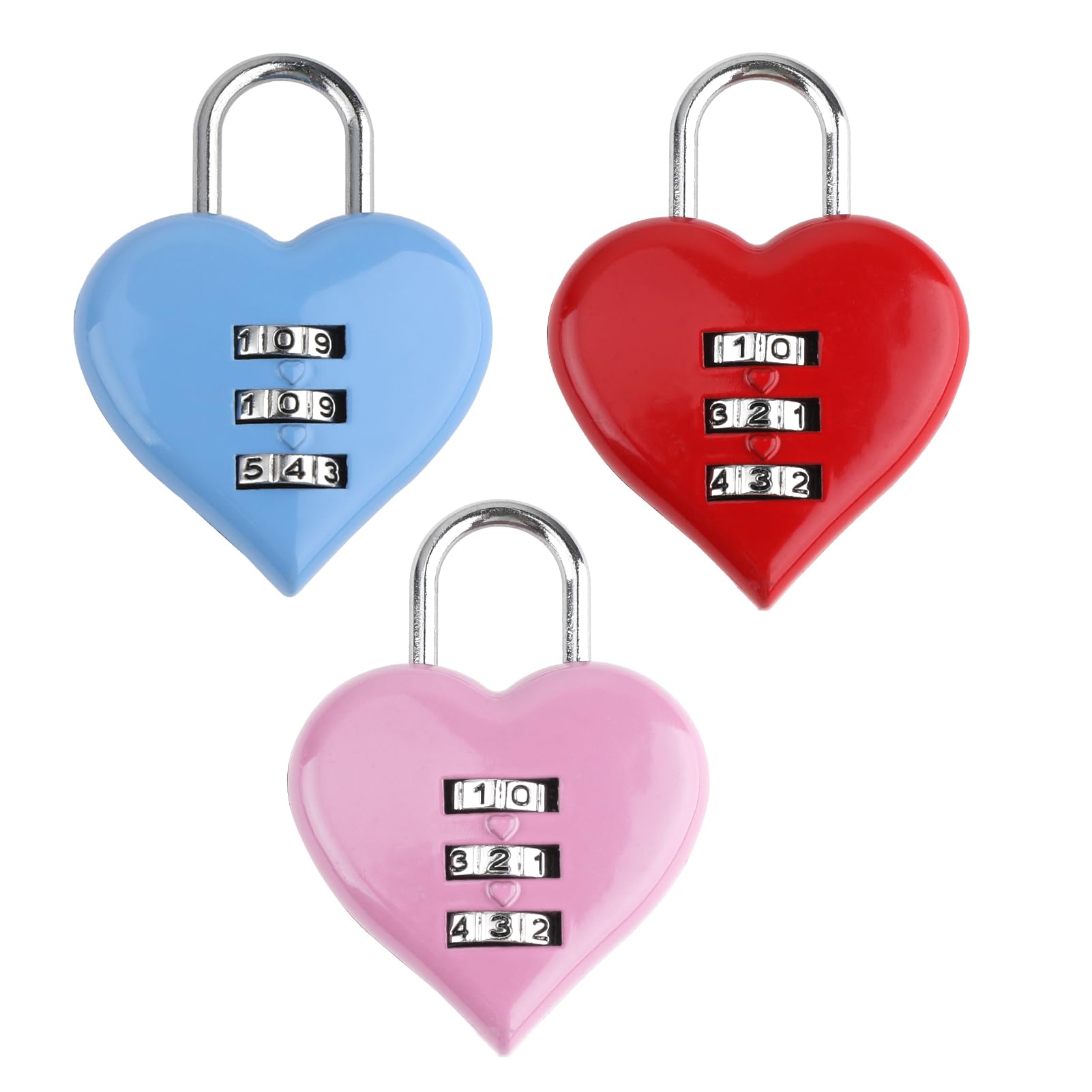 Photo 1 of YENOVO 3 Pcs Heart Shaped Combination Padlock for Girls & Women, Cute Mini 3-Digit Resettable Code Lock, Keyless Security for Backpacks, Lockers, Luggage for School, Gym, Travel