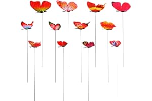 12pcs Decorative Butterfly Plant Stakes, 9.8in Lifelike Butterfly Garden Stakes PVC Waterproof Flower Pot Decorations for Gar