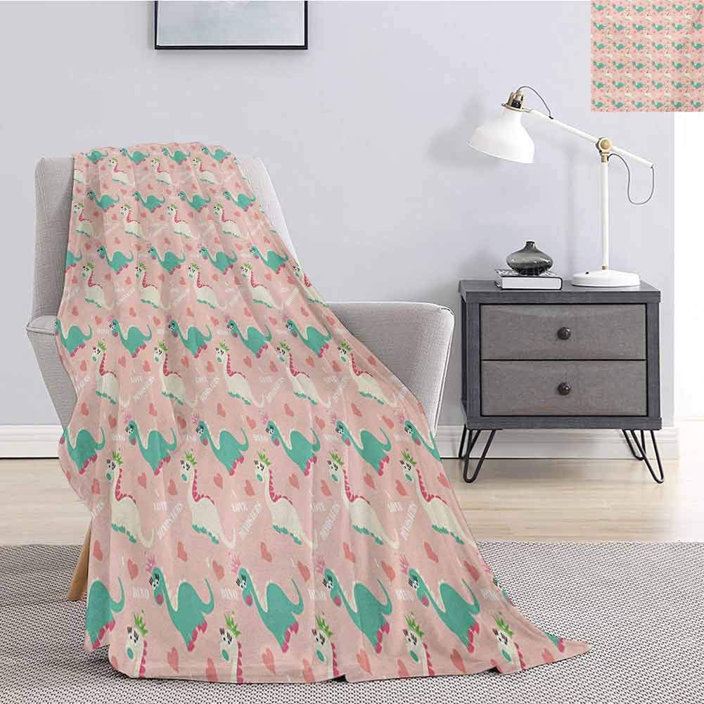 Luoiaax Nursery Bedding Fleece Blanket Queen Size Cute I Love Dinosaurs Quote with Prehistoric Animal in Cartoon Style Hearts Pattern Queen Size Blanket Soft Warm W60 x L91 Inch Multicolor