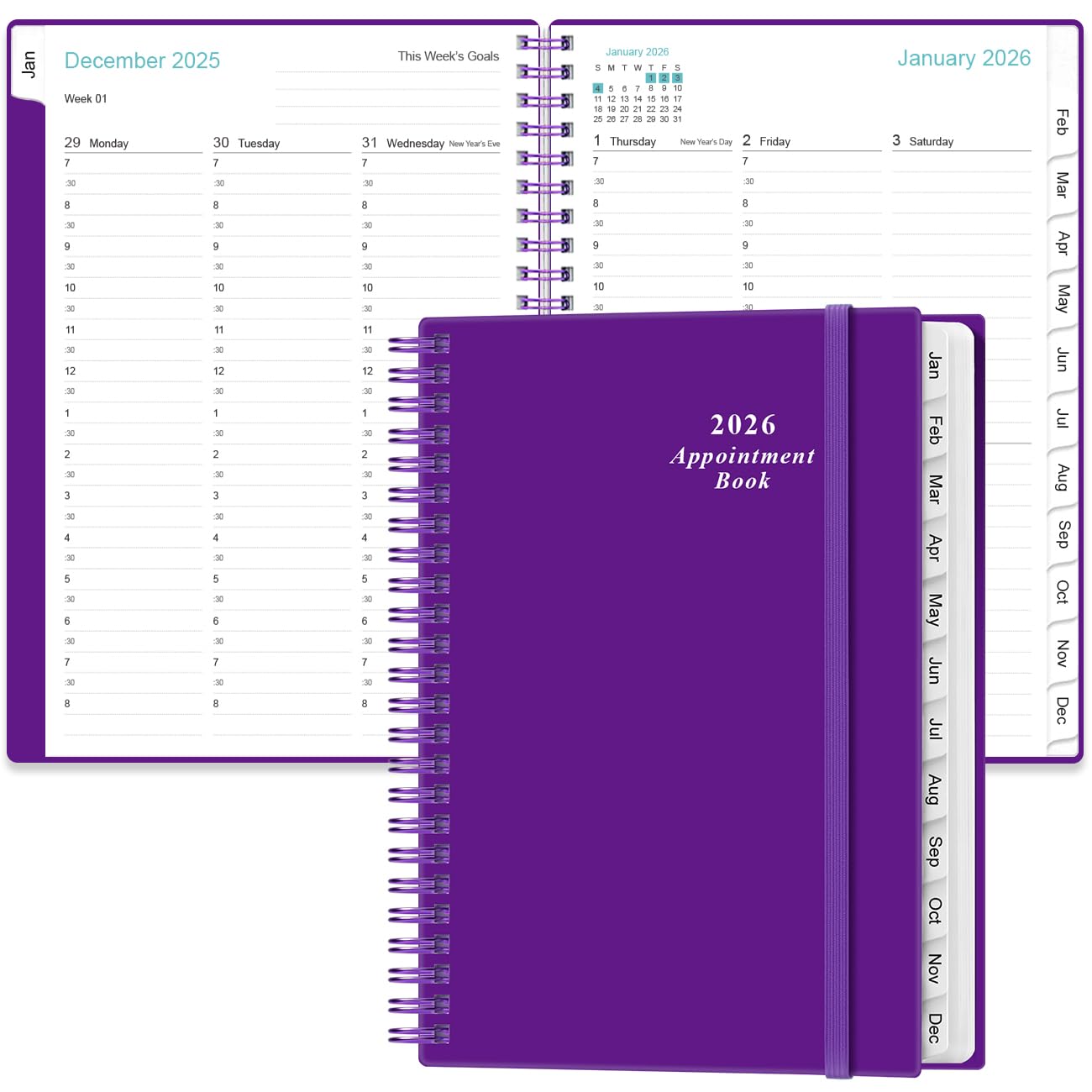 Photo 1 of 2026 Appointment Book & Planner - 2026 Daily Hourly Planner from January 2026 - December 2026, Weekly Appointment Book with 30-Minute Interval, Medium 6.4" x 8.5", Purple-C