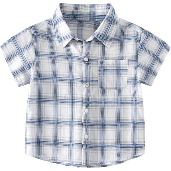 BACKID Kids' 2-Pack Plaid Button-Down Shirts - Cotton Short Sleeve Shirts For Boys & Girls (2-8 Years)