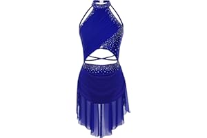Jowowha Women Rhinestone Sleeveless Backless Dress Lyrical Competition Dance Ice Figure Skating Costume
