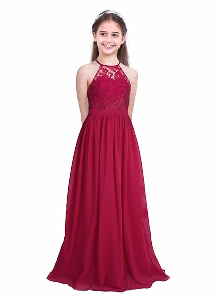 Iiniim Girls Lace Dress Chiffon Gown Dress Floor Length Dress