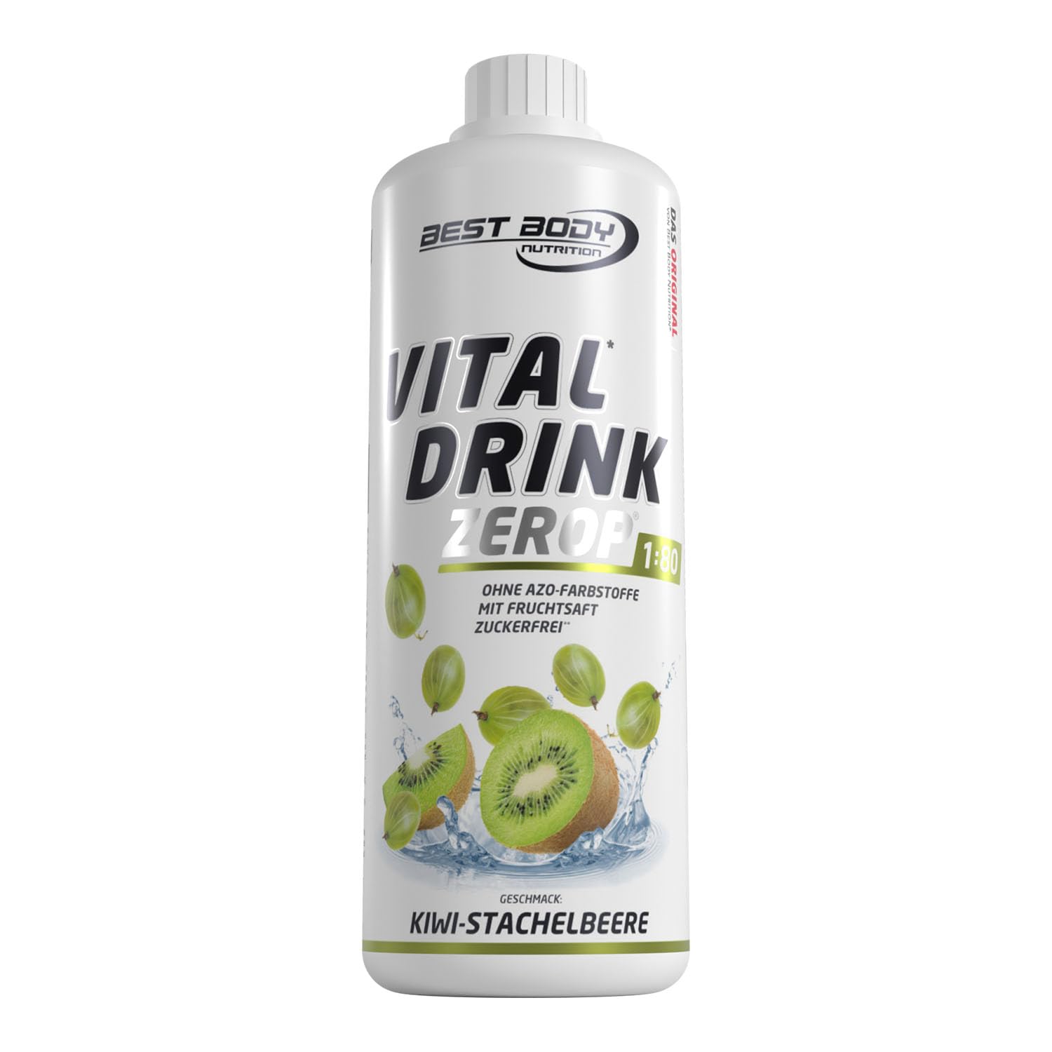 Best Body Nutrition ZEROP Vital Zuckerfreies Getränkekonzentrat Sirup Kiwi-Stachelbeere Ohne Aspartam 1 L ergibt 80 L Getränk Fitness Drink mit Vitaminen B1 B6 Niacin Kalorienarm Wassersprudler