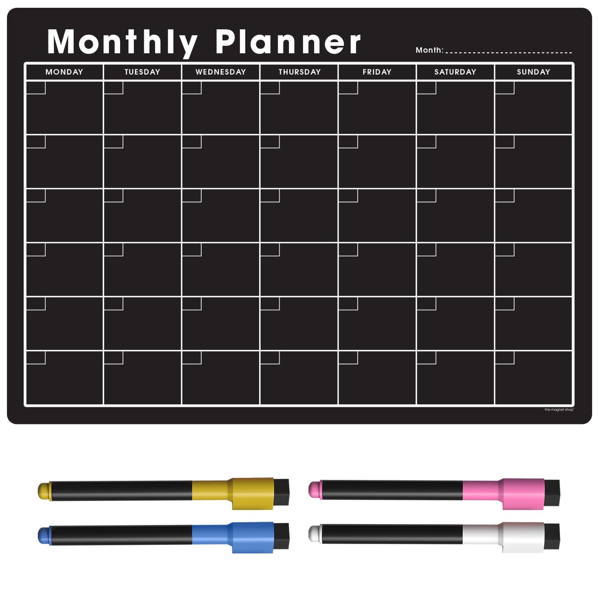 TMS A3 Monthly Planner Whiteboard | Magnetic Fridge Calendar for Meal Prep, Work or Family Planning | Made in The UK (A3, Black Chalkboard)