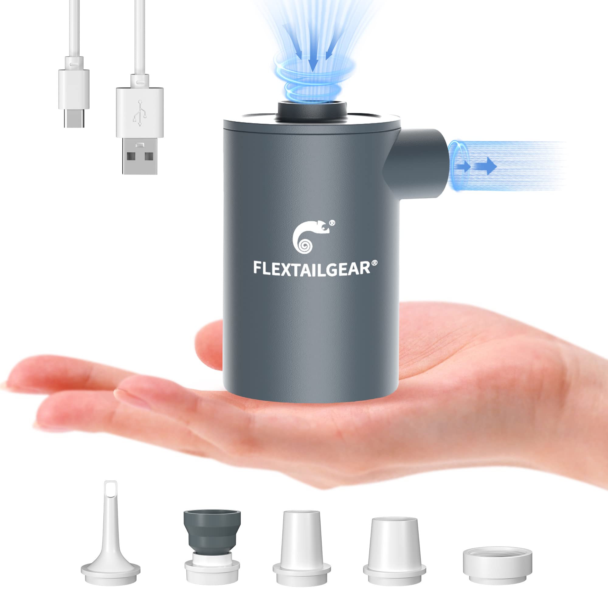 Photo 1 of FLEXTAILGEAR MAX Pump 2020 Portable Air Pump with 3600mAH Battery USB Rechargeable Air Pump-Quick Inflate Deflate for Sleeping Pads, Air Mattress, Pool Toys, Swimming Ring, Air Bed (Space Gray)