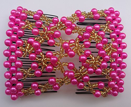 Lovef Crystal Bow Elastic Double Combs with Plastic Flowers Hair Clips, Hair Holder/ Ez Comb 4pcs