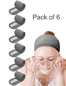 Spa Headband Hair Wrap EURICA Sweat Headband Head Wrap Hair Towel Wrap Non-slip Stretchable Washable Makeup Headband for Face Wash Facial Treatment Sport Pack of 6 Fits All Gray